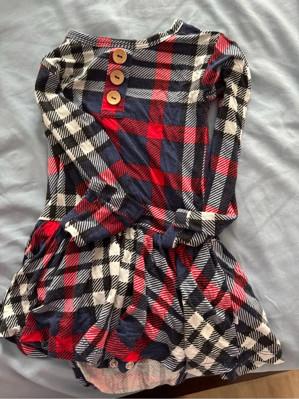 Girls' Red Navy and White Plaid Long-Sleeve Casual Dress